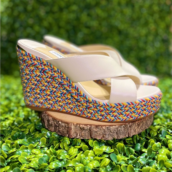 JIMMY CHOO Dovina 100 Latte Nappa Wedges 6.5 - Picture 3 of 13